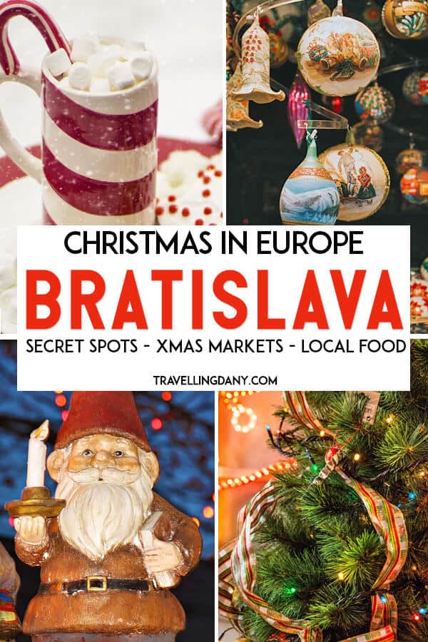 The stunning beauty of Christmas in Europe: let's find out more about Bratislava, Slovakia's Capital. Hidden away in the heart of Europe, this amazing city has so much to offer. The Christmas feel when it's full of snow is strong and eerie. Let us show you all the secret spots, and how to explore the Bratislava Christmas Market, with its traditional food, local handicrafts and fireworks! | #Bratislava #Europe #Christmas #ChristmasMarket
