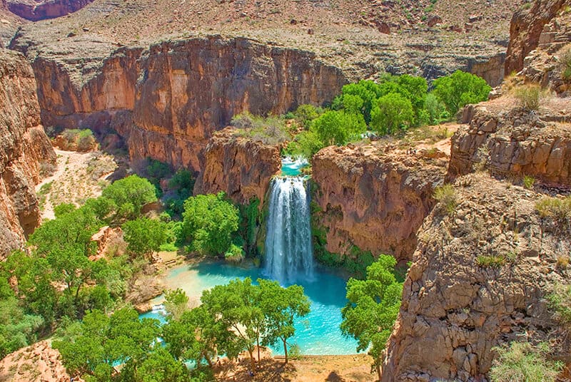 View of Havasu Falls at the Grand Canyon from above