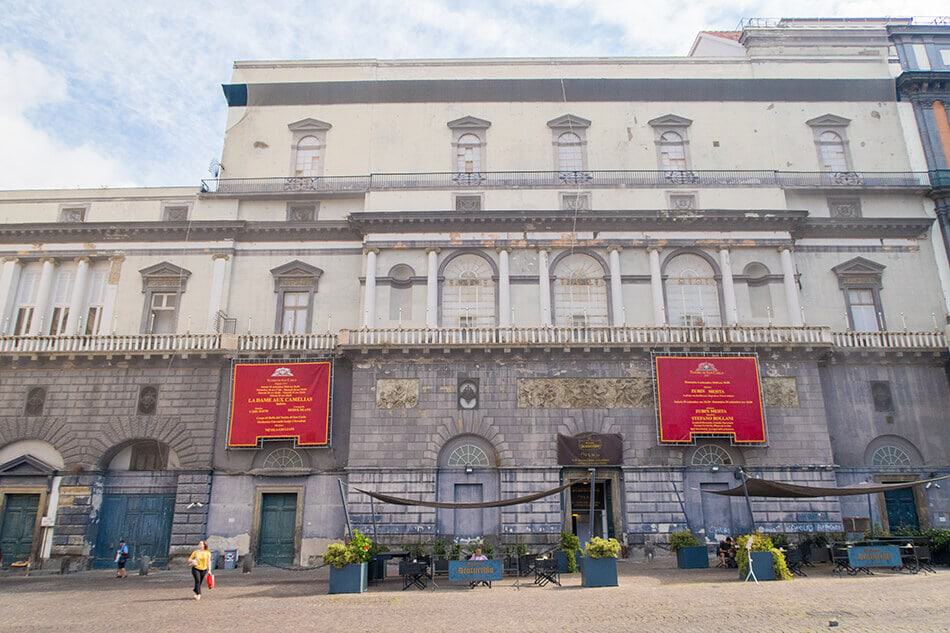 Side entrance to the San Carlo Opera House in Naples with info on the upcoming events