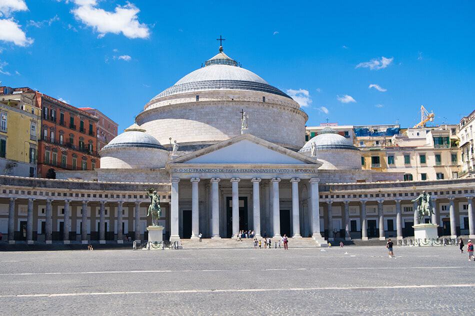 The big white dome of the San Francesco da Paola Church at Piazza del Plebiscito in Naples (Italy)