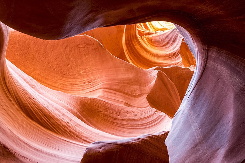 Spirals of sandstone at Upper Antelope Canyon in Arizona