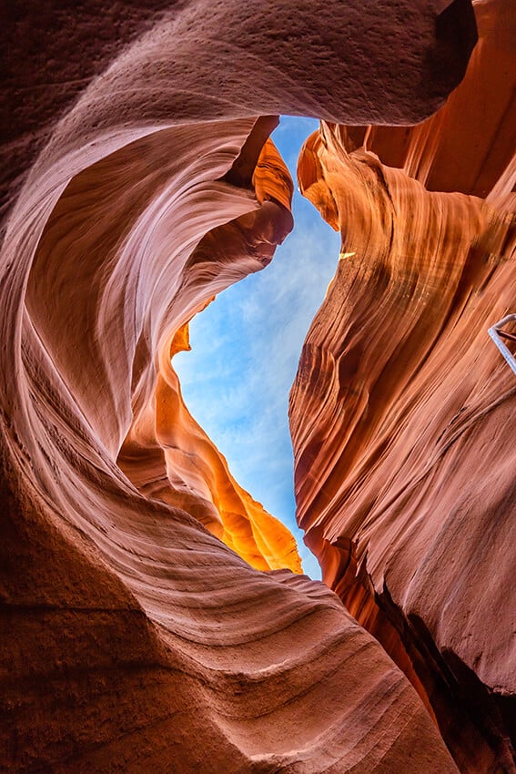 Lower Antelope Canyon view from the bottom of the canyon