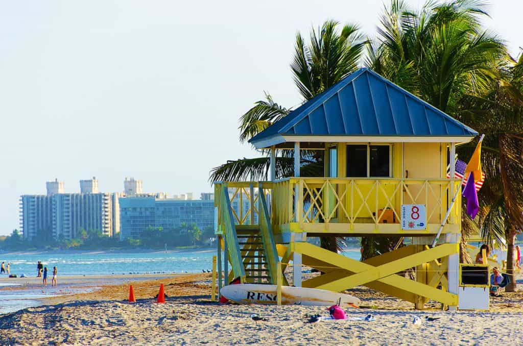 A beach on the Keys Islands in Florida at sunset