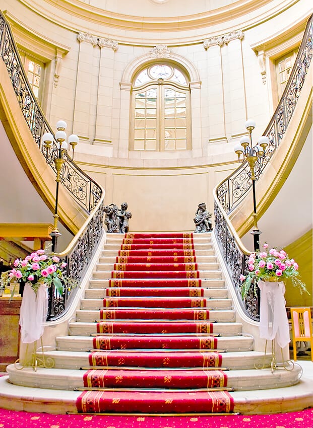 Main staircase at a luxury castle hotel in Ireland