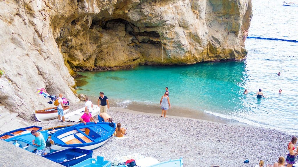 Little beach on the Amalfi Coast with turquoise water