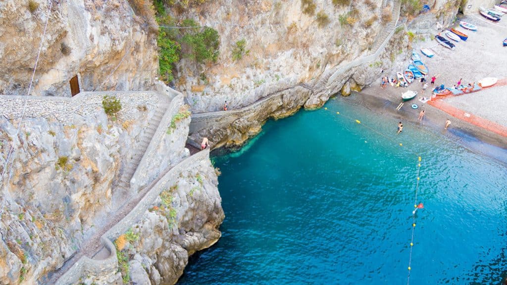 Furore Fjord on the Amalfi Coast with turquoise water