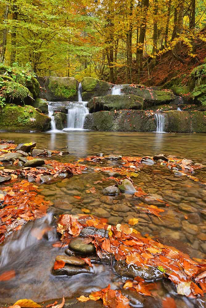 Scenic waterfall in autumn in the Adirondack Mountains