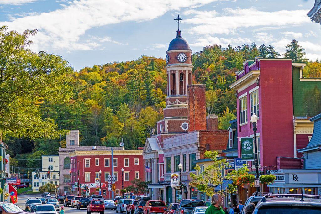 Saranac Lake main street with its clock tower