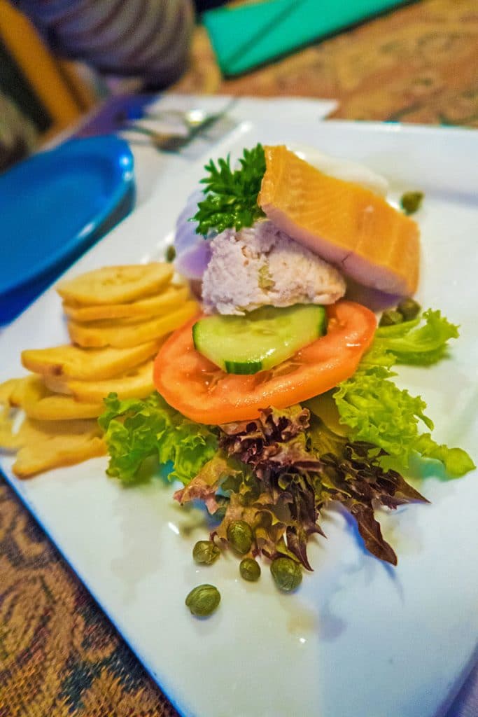 Salmon and salad served at Turtle Island Café