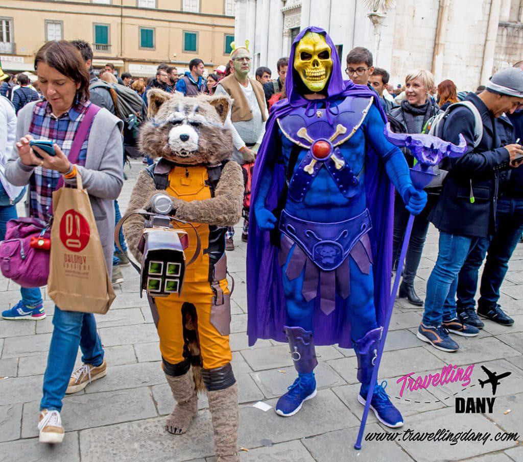 Skeletor and Rocket cosplayers from Guardians of the Galaxy