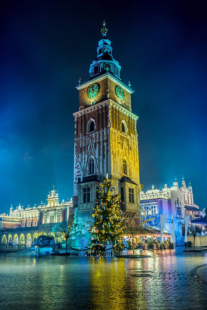 Mercatino di Natale a Cracovia di notte