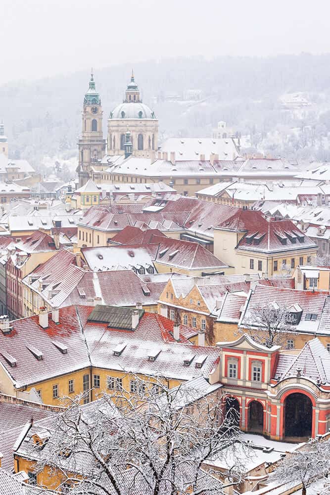 Prague covered in snow at Christmas