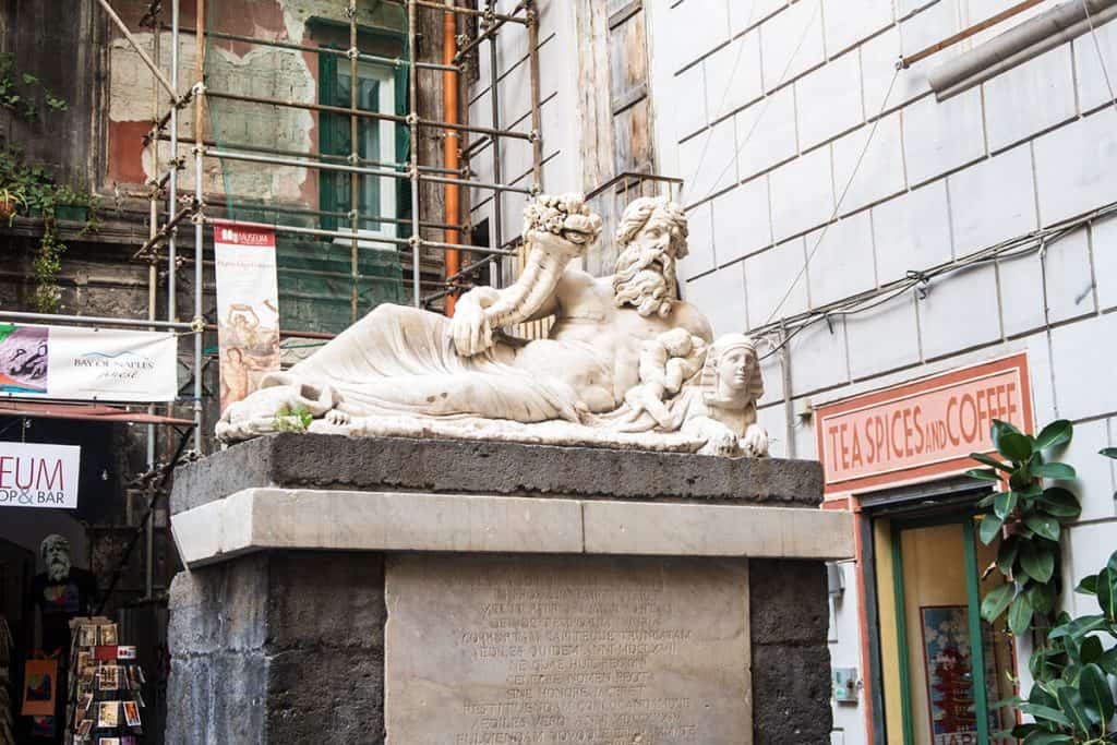 Nile god statue at Piazzetta Nilo in Naples