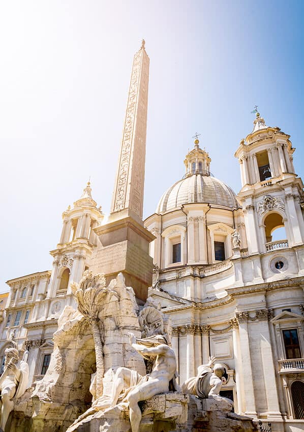 Fountain of the four rivers in Rome (Italy) on a bright sunny day