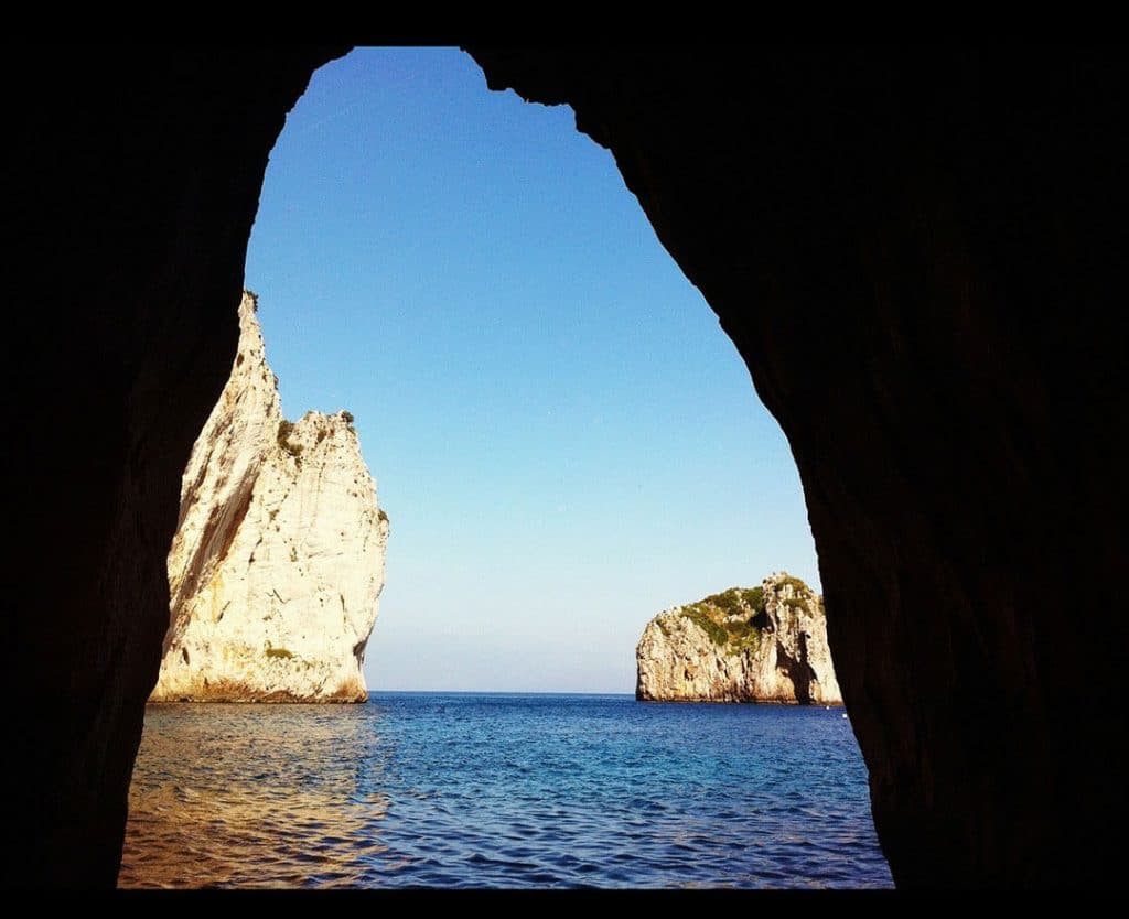 View of the sea from a grotto in Capri