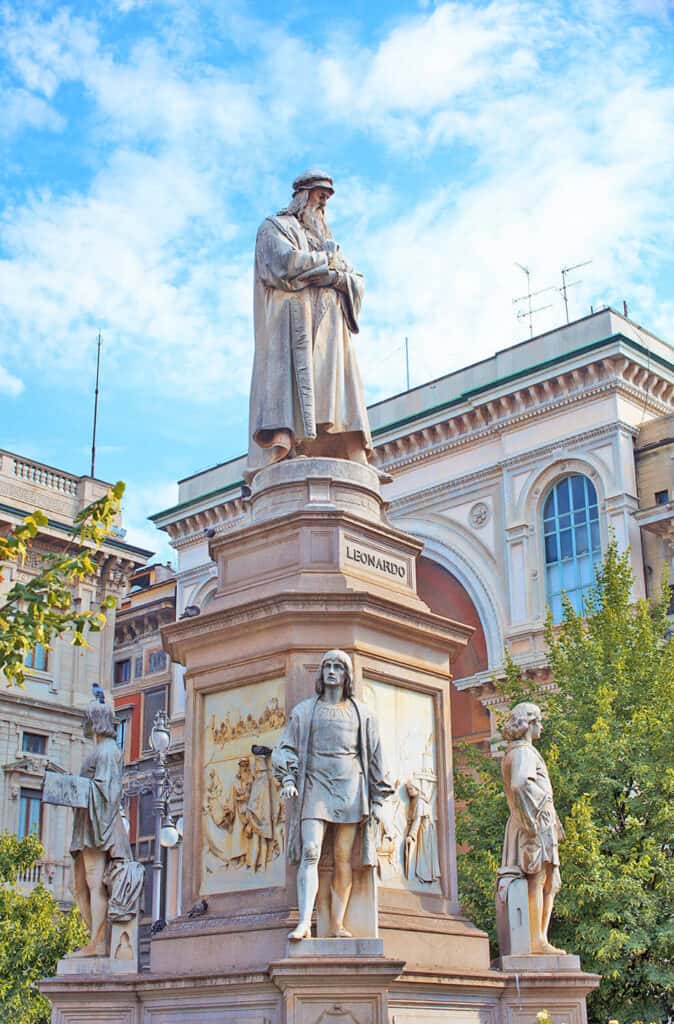 Leonardo statue in Milan Italy