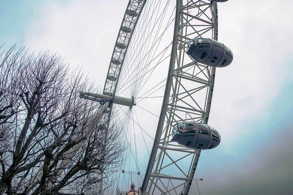 Capsules of the Coca Cola London Eye on a rainy day