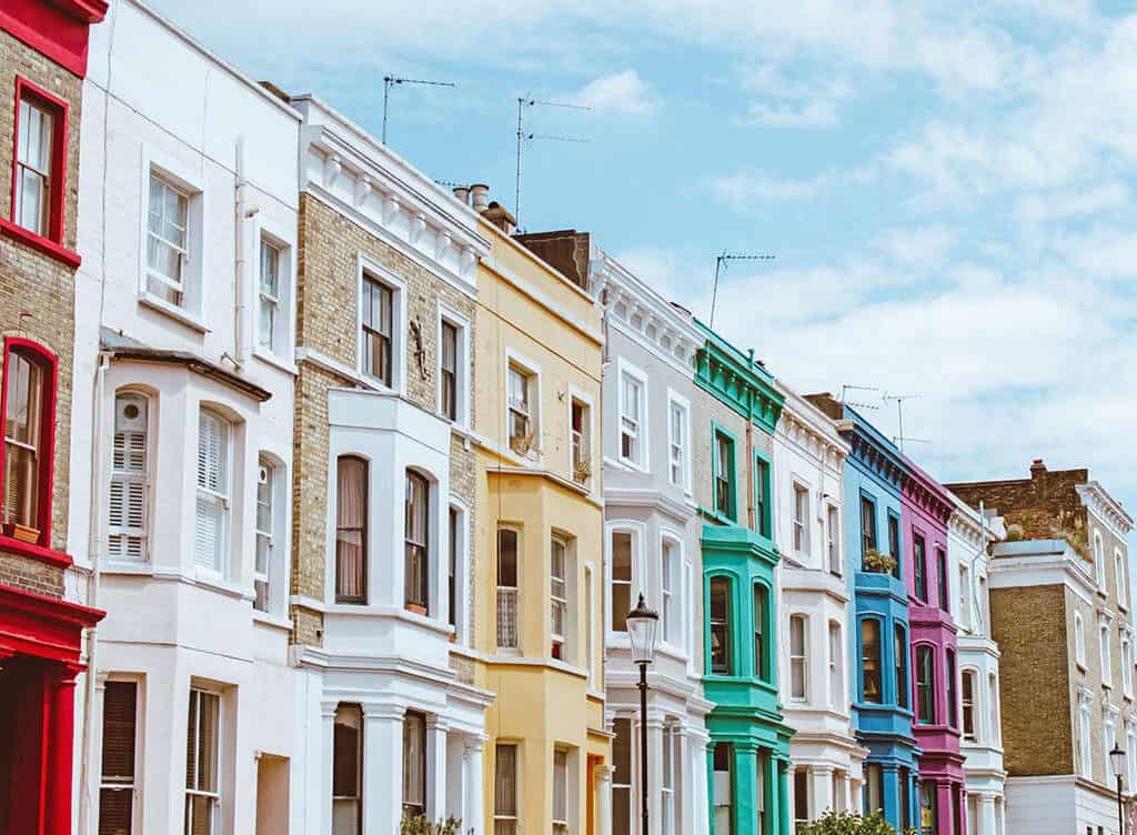 View of the colorful houses in Notting Hill (London)