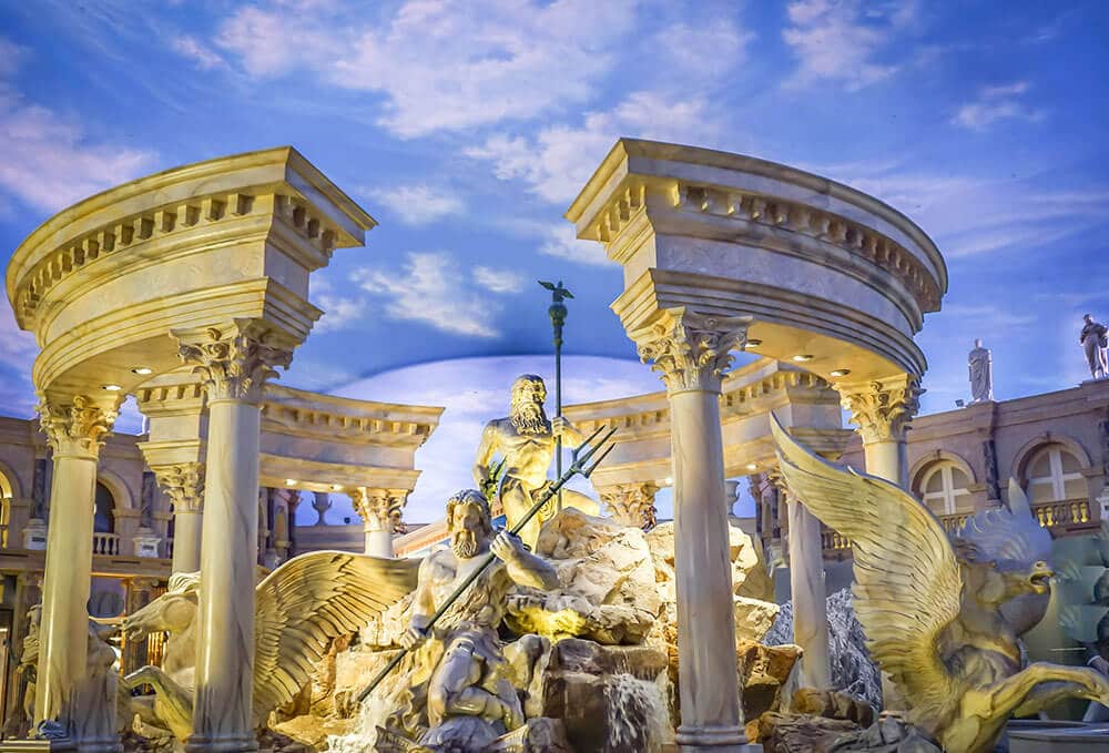 Majestic columns and statues at the Las Vegas Caesars Palace