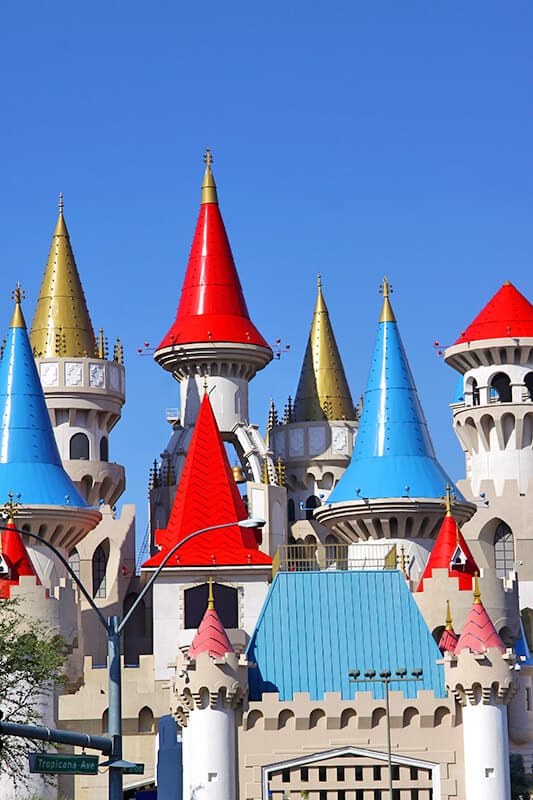 Colorful castle turrets at Excalibur Hotel in Las Vegas