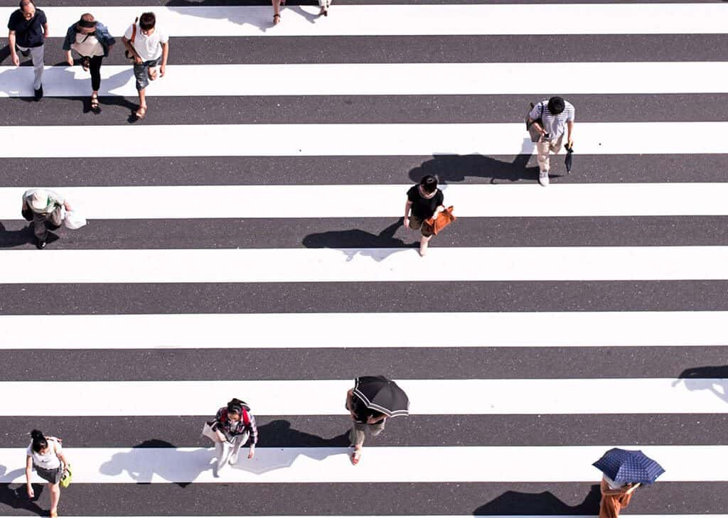 Street crossing in Tokyo seen from above
