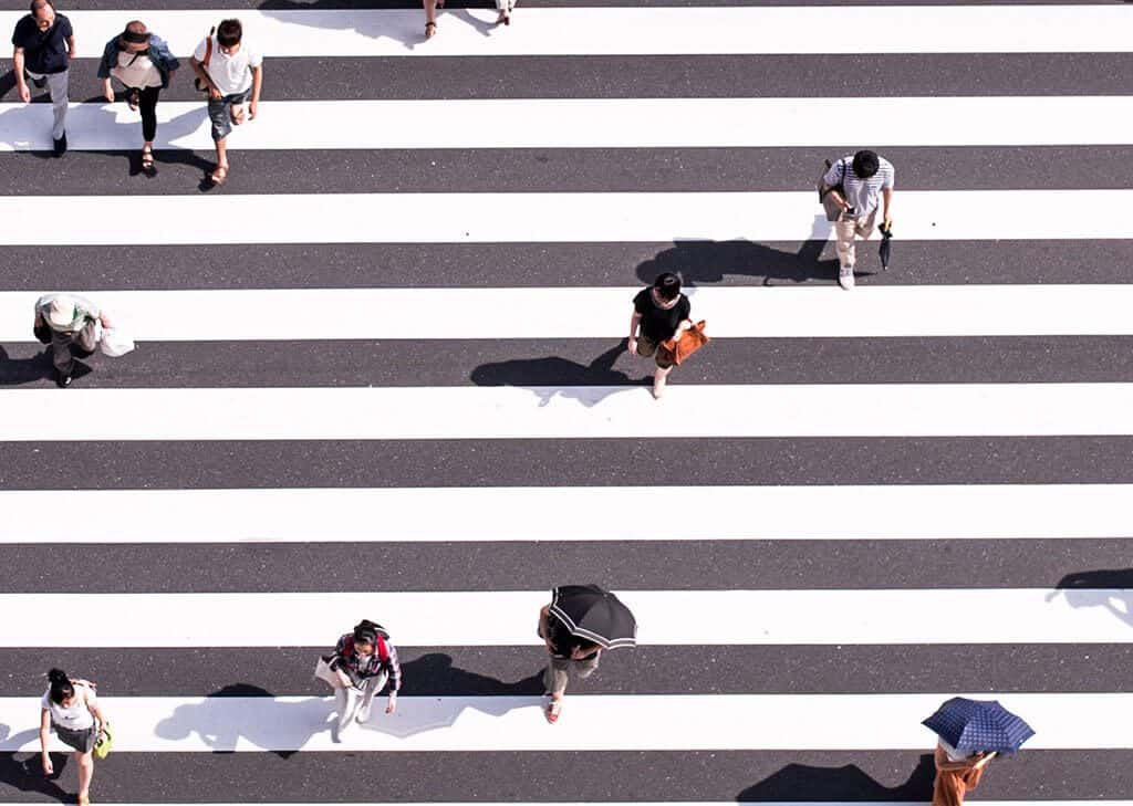 L'attraversamento pedonale di Shibuya visto dall'alto