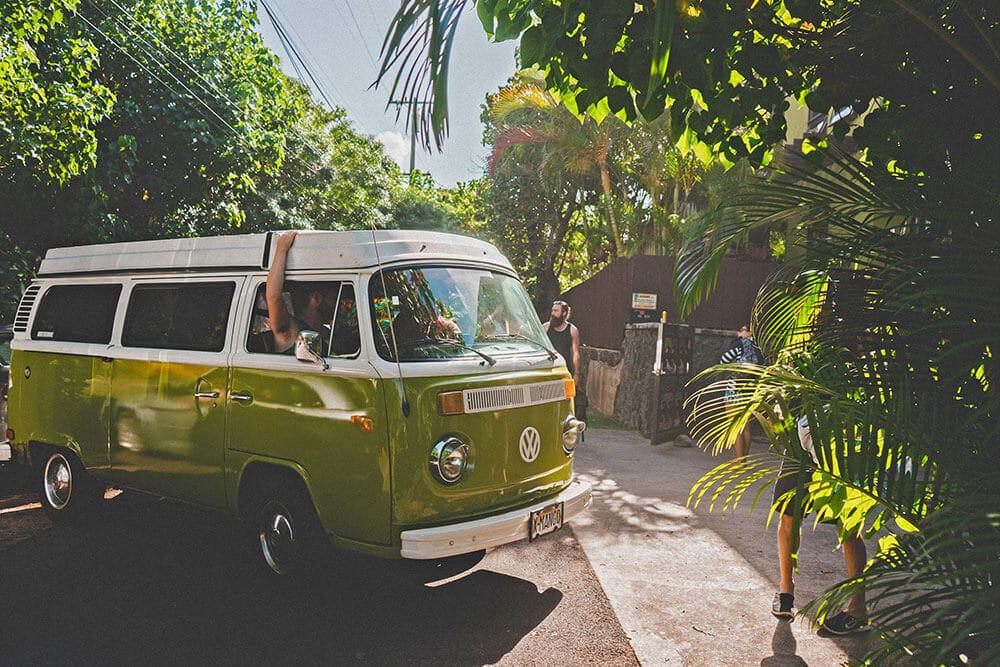 Planning a trip to Hawaii on a budget - Rental green (vintage) Volkswagen in Maui