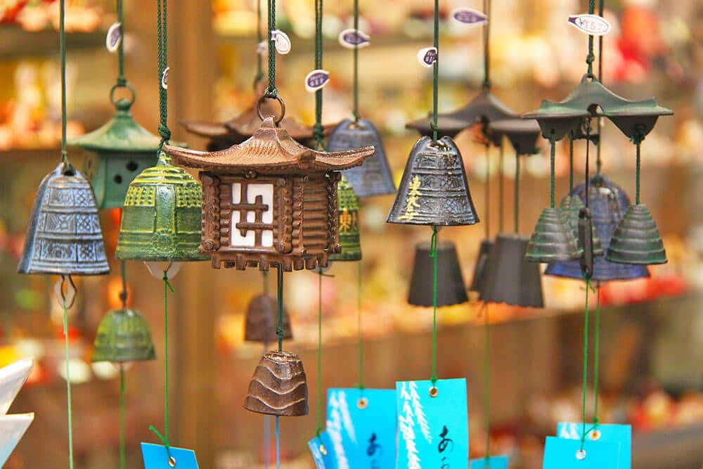 Best souvenirs from Japan - Hangging bells in a souvenir shop in Japan