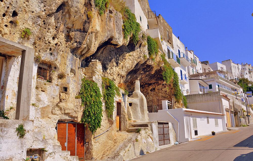 Houses in the rocks at Peschici in the Gargano National Park, Italy off the beaten path