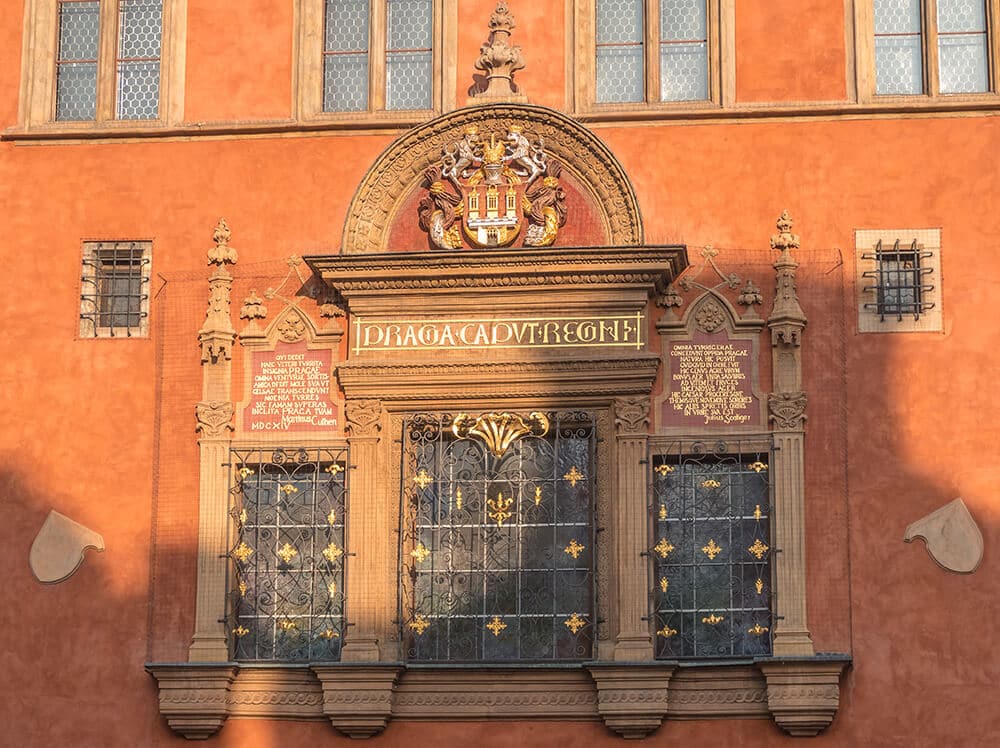 Prague Caput regni ancient art decoration at Old Town Square in Prague