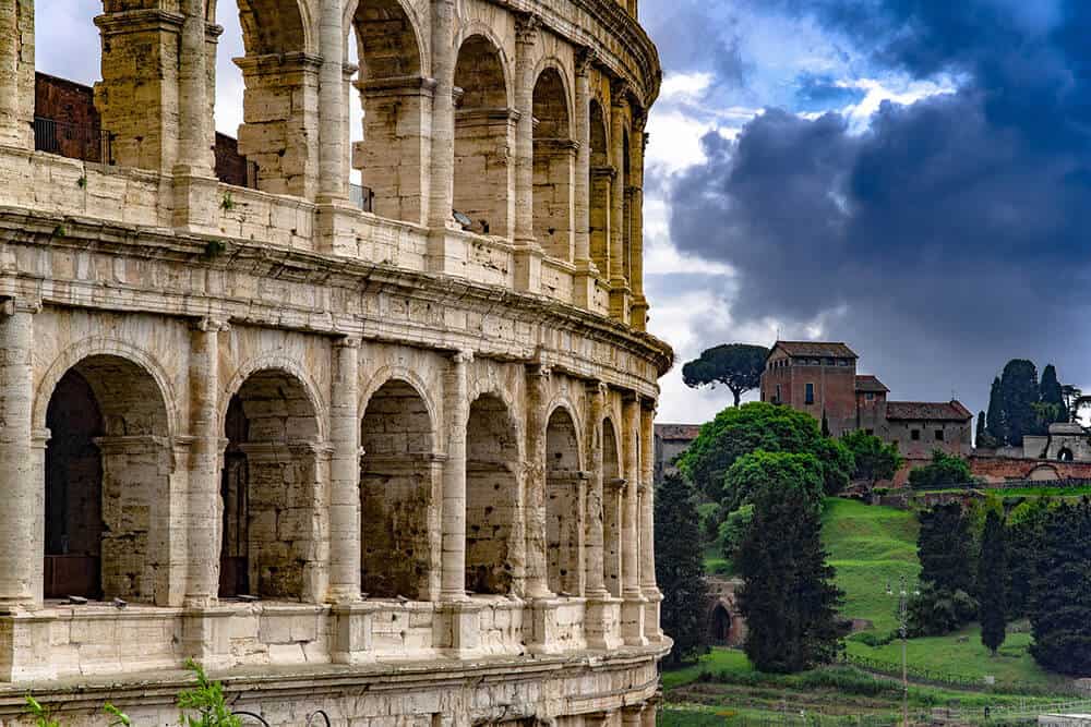 A view of the Colosseum on a rainy day in Rome