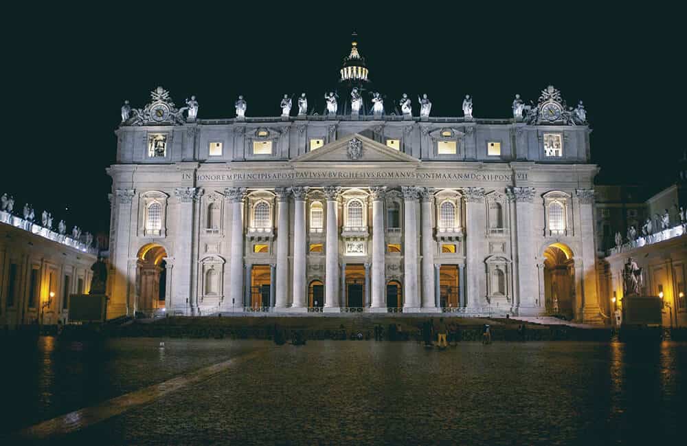 St. Peter's Square in Vatican City at night