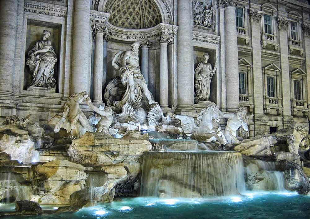 The Trevi Fountain in Rome (Italy) at night