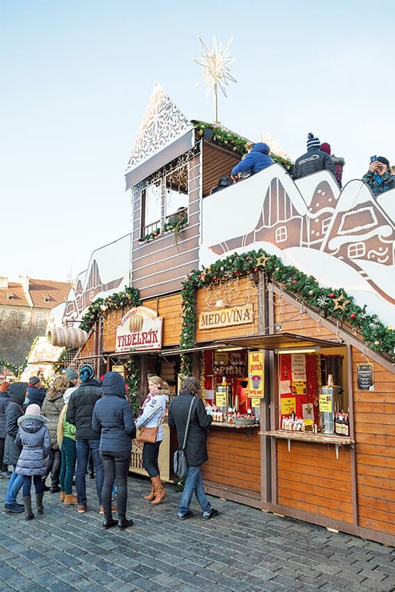 Food market in Prague in Winter