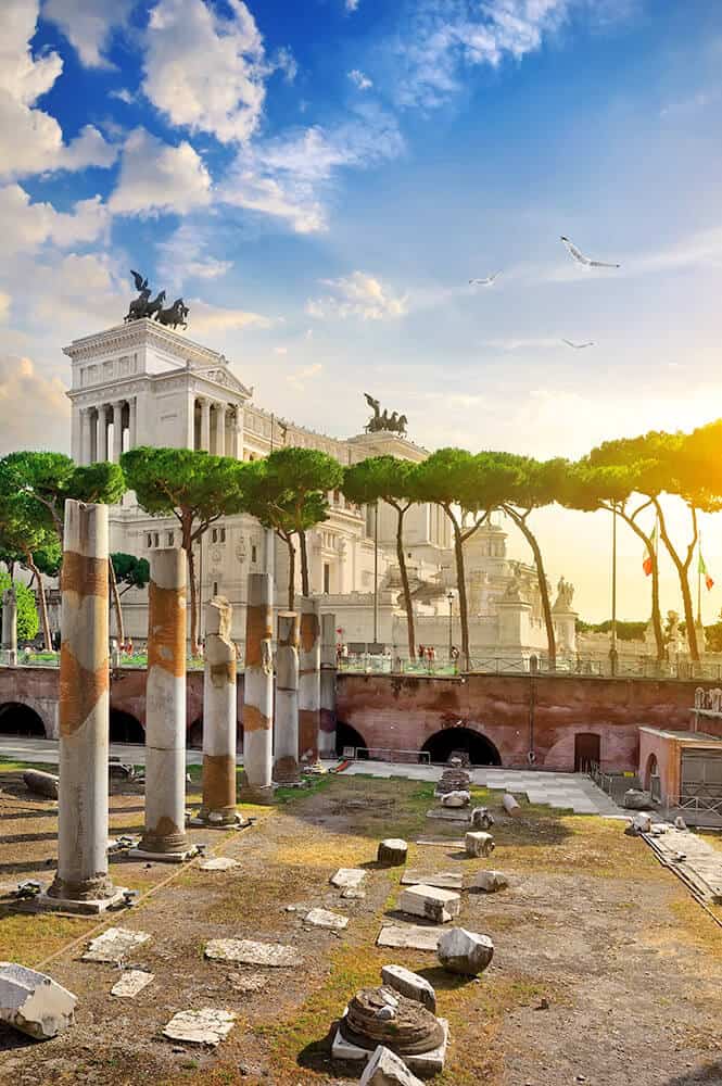 The Vittoriano building in Rome, Italy, at sunrise