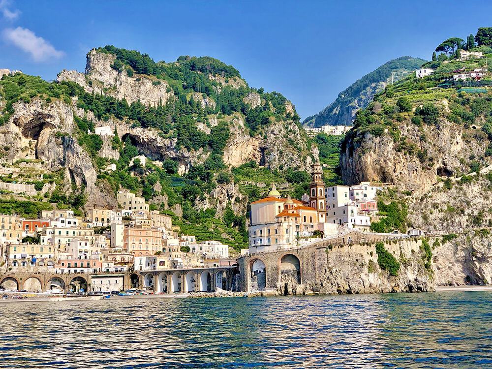 Beaches on the Amalfi Coast | Atrani beach on the Amalfi Coast seen from a boat