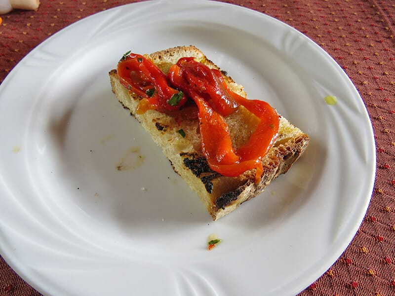 Iralian bruschetta with oil and bell peppers