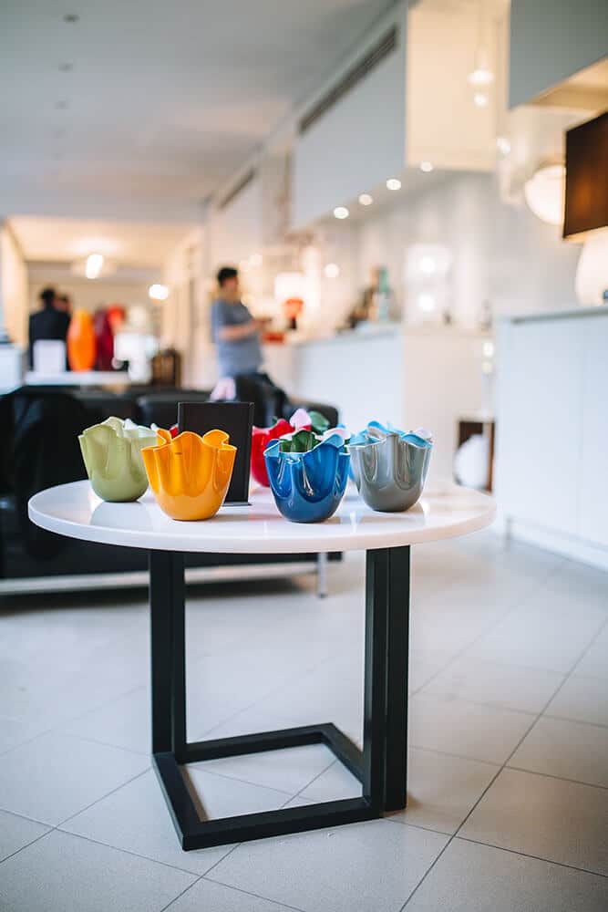 Handmade glass bowls in a Murano glass shop