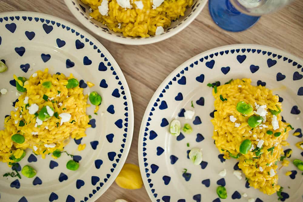 Saffron rice on Italian ceramic souvenir plates