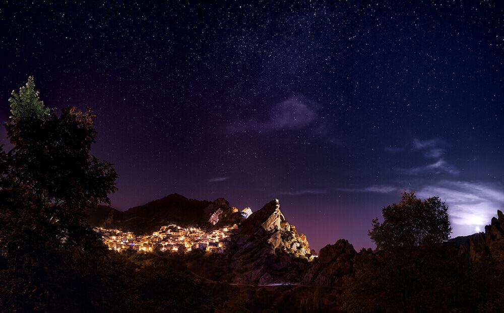 View of Castelmezzano (Italy) in winter at night