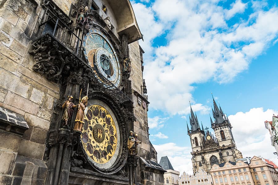 Where to stay in Prague | View of the Astronomical Clock in Prague and old town square