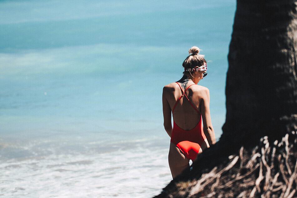 Girl enjoying one of the beaches on the Amalfi Coast on a sunny Italian vacation