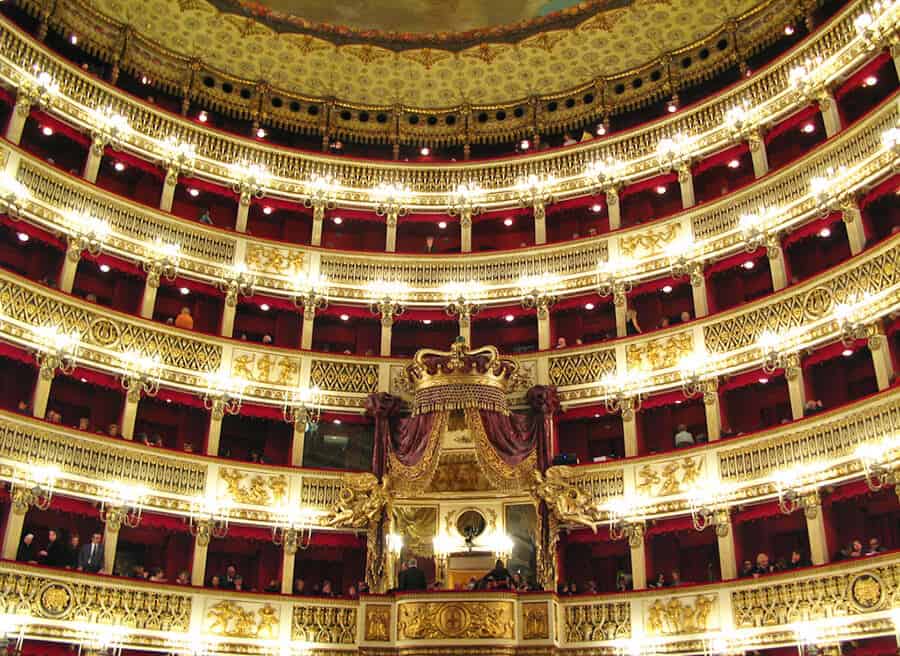 The inside of San Carlo Opera House that you can explore in Naples in a day