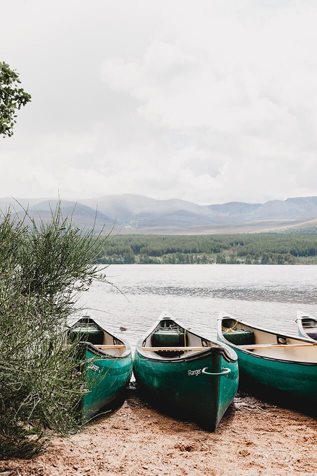 Canoes on one of the lochs in Perthshire (Scotland) in winter