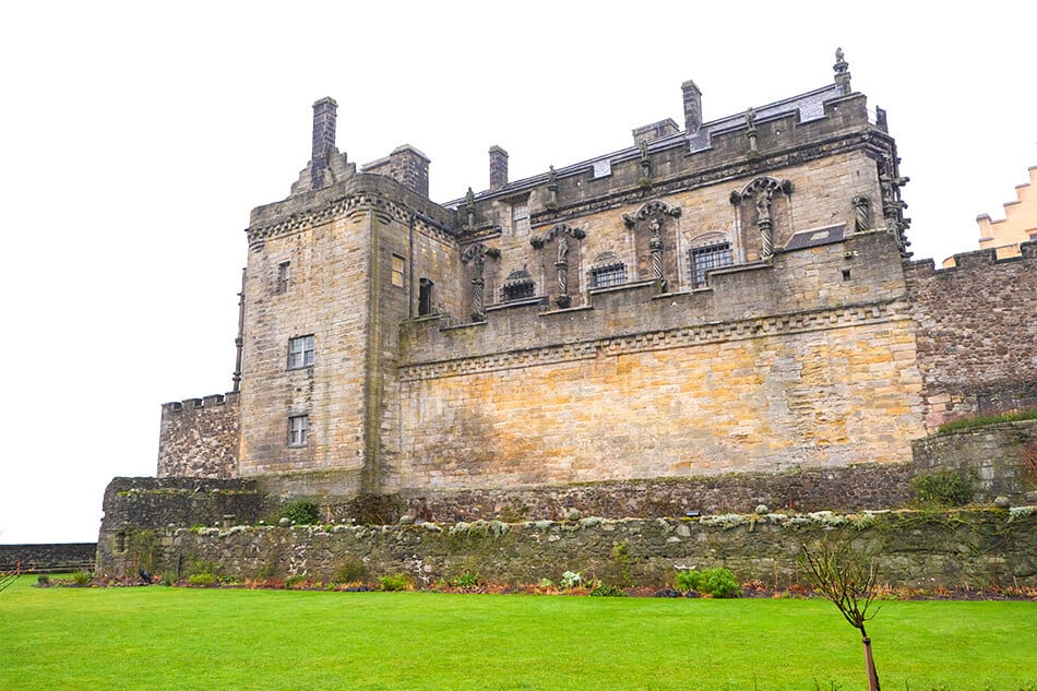 View of Stirling Castle in Scotland on a foggy day