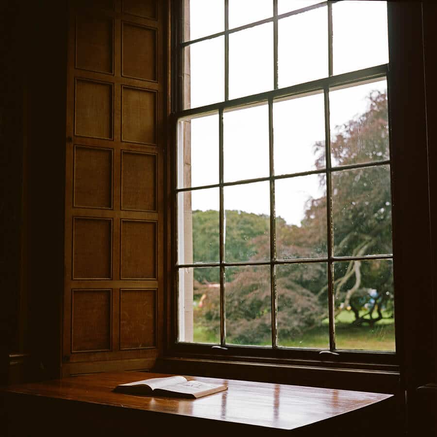 Window at George Heriot's School in Edinburgh overlooking the garden which inspired Hogwarts for the Harry Potter books