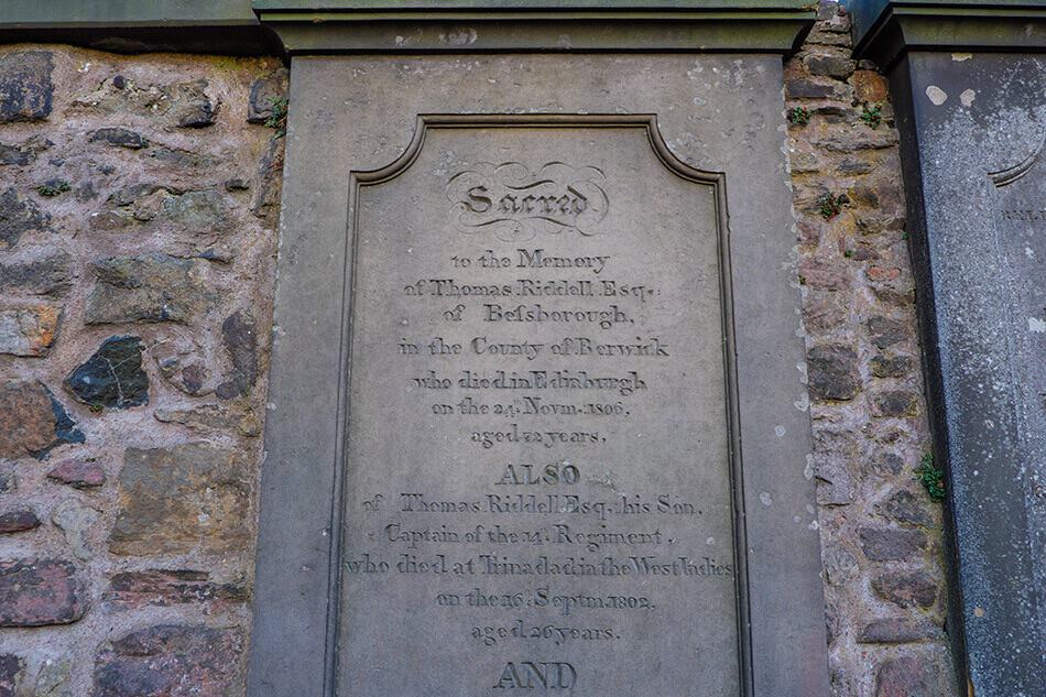 Thomas Riddel gravestone at Greyfriars Kirkyard in Edinburgh inspired J. K. Rowling for Harry Potter