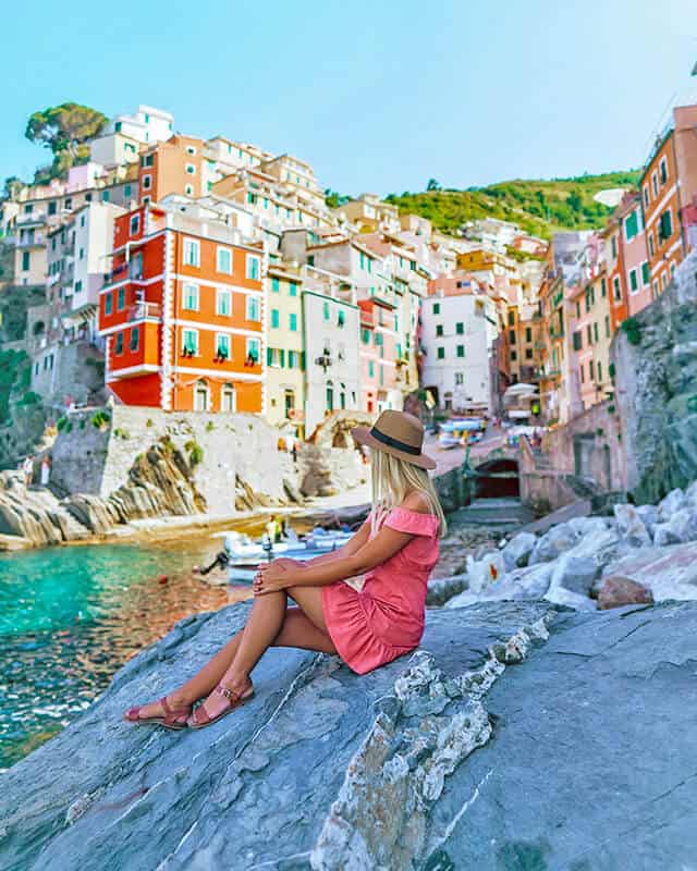 Woman in a dress at Cinque Terre (Italy)