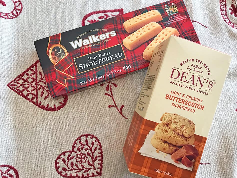 Walkers shortbread and Dean's butterscotch cookies as Scotland souvenirs