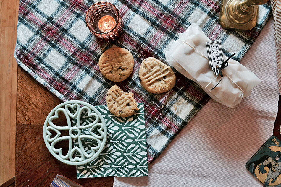 Scottish butter cookies on a tartan cloth